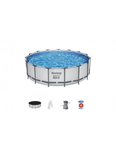 PISCINA FUORI TERRA ROTONDA Steel Pro MAX da 427x107 cm grigio chiaro Bestway