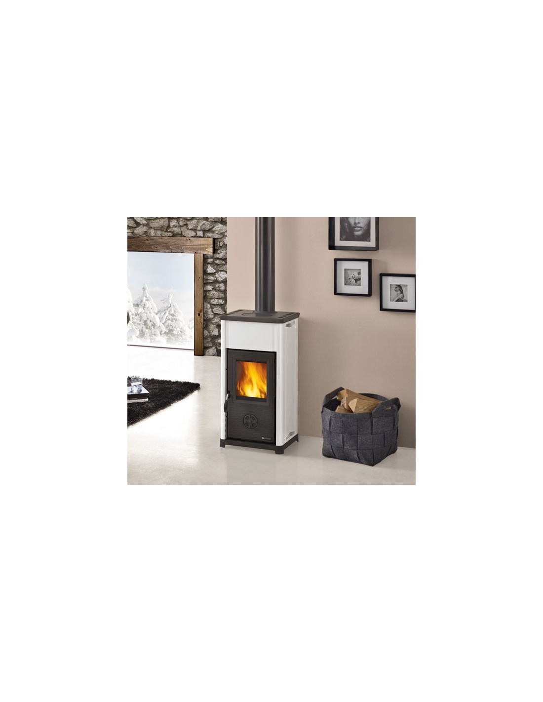 Stufa a Legna Mini Wood in Metallo BIANCO Potenza 6,6 KW